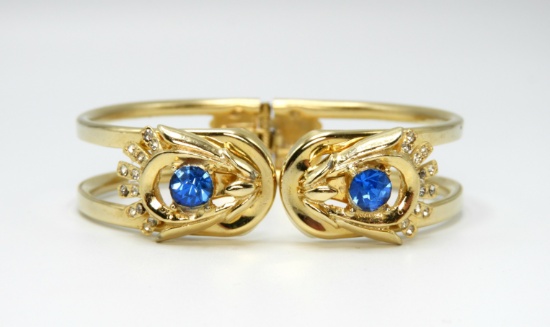 Vintage Blue Rhinestone Clamper Bracelet