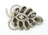 Vintage Smoke and Crystal Rhinestone Leaf Brooch