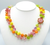 Vintage Bright Art Glass Bead Necklace