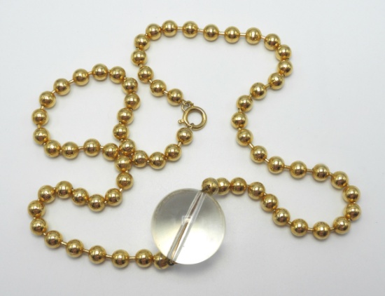 Vintage Gold Tone Bead and Clear Glass Ball Necklace