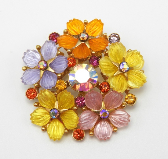 Colorful Lucite Flower Brooch