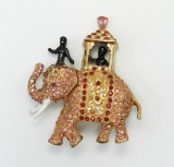 Vintage Rhinestone Encrusted Elephant & Rider Brooch