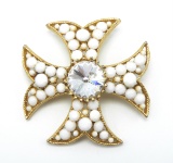 Vintage B.S.K. White Maltese Cross Brooch