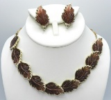 Vintage Lucite Leaves Necklace and Earrings Set