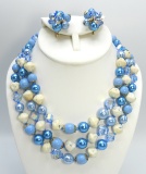 Vintage Vendome Blue Bead Necklace and Earrings