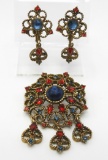 Vintage Byzantine Style Brooch and Earring Set