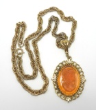 Vintage Glass Cameo Pendant Necklace