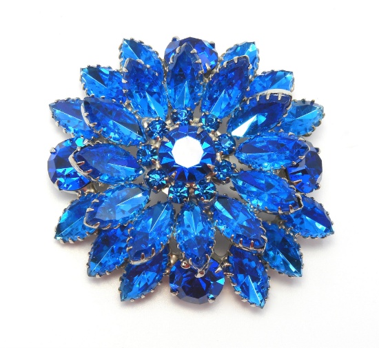 Vintage Royal Blue Rhinestone Brooch