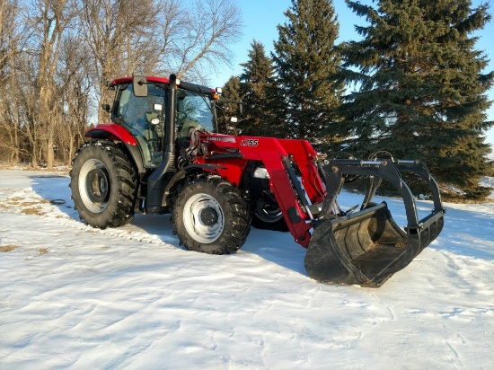 "2016 Case IH Maxxum 125 Diesel Tractor, FWD, w/L-755 Loader, Grapple Fork,