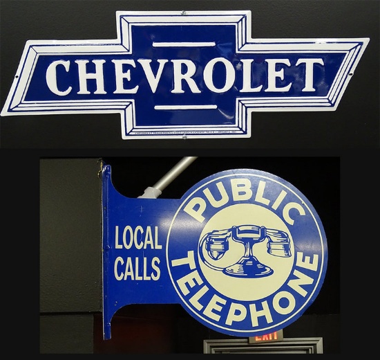 Public Telephone Local Calls Sign & Chevrolet Sign