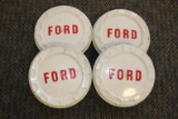 Set of 4 White Ford Hubcaps