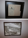 Framed RR Mortgage Bond & Old Photo of Man Getting Gas at Gulf Station 12