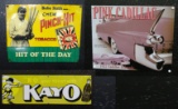 Pinch-Hit Tobacco Sign, Kayo Soda Sign and Pink Cadillac Sign