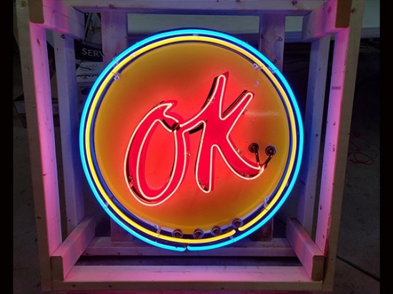 30" Porcelain OK Used Cars Neon Sign