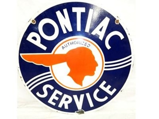 Pontiac Service Porcelain 30" Double Sided Sign