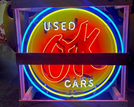 Porcelain GM OK Used Cars Flashing OK Neon Sign