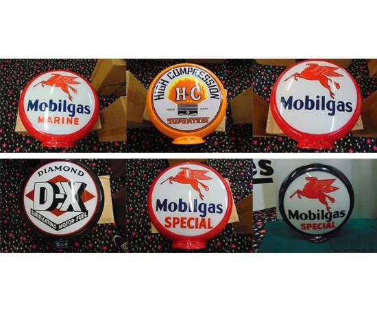 Set of 6 Gas Pump Globes - Mobilgas & Others