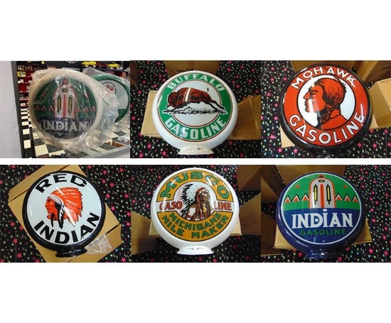 Set of 6 Gas Pump Globes - Native American Themed