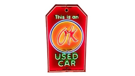OK Used Cars Animated Tin Neon Sign