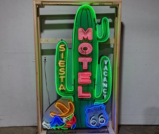 Custom Siesta Motel Animated Tin Neon Sign