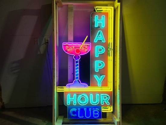 Custom Happy Hour Tin Neon Sign