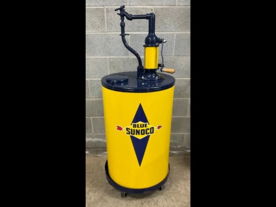 Blue Sunoco Restored Hand Crank Pump