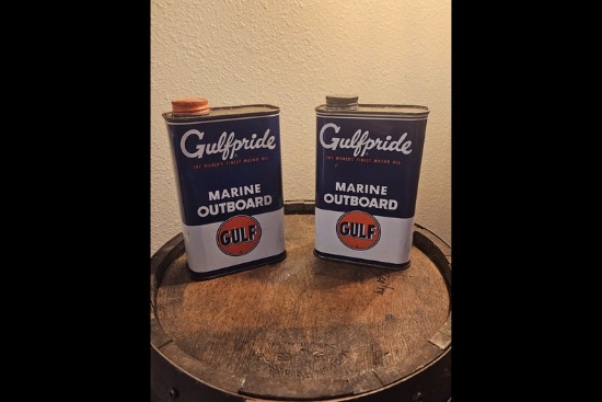 Vintage Gulfpride Marine Outboard Oil Cans
