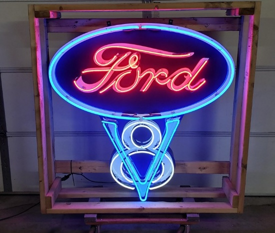 Custom Ford V8 Animated Tin Neon Sign