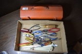 Orange tool box, Screwdrivers, zip ties, pliers