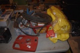 Toro Hose reel, 2 boxes of misc items, and life preservers
