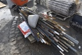 pallet with 2 bags of salt, cast waterer, and approx 35 t-posts