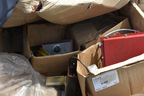 Crate of Taarup Baler Monitors and other assorted items