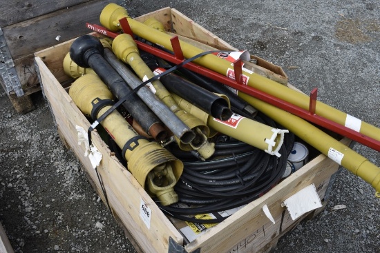 Box with PTO shafts, hoses, pto parts, etc