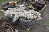 Pallet with tires, kerosene heater, Hammocks, Snap Binders, wheel weights