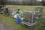 Large group of misc items, walkers, cages, shopping cart, shop stuff