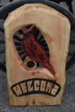 Cardinal Welcome Wood Carving