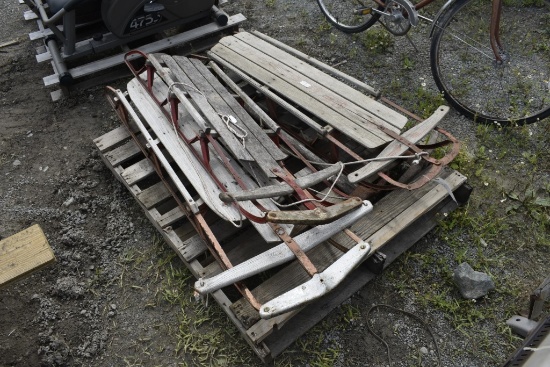 Pallet with 3 Sleds and 2 Pickaxes