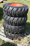 4 New Forerunner 10-16.5 Skidsteer Tires on 8 lug Orange rims