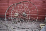 2 antique metal spoke wagon wheels