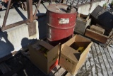10 gallons of cen-pe-co hydraulic fluid, 4 gallons of cen-pe-co oil, and empty 50 gallon drum