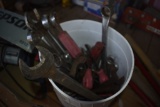 bucket of misc wrenches, screwdrivers, etc