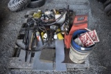 Pallet with assortment of tools, files, spray cans, flat stock, plastic