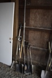 5 Shovels and stone Rake