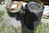 5 metal and 1 plastic barrel