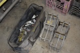 Tool bag with misc. tool items, hammer head and two wheel stops