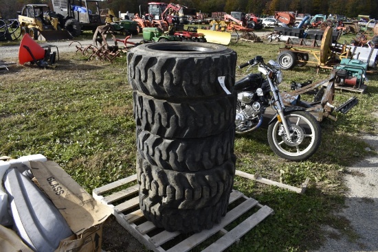 5 used skid steer tires, size 10-16.5