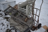 Group of misc indoor and out door chairs and ladder