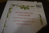 $25 Gift Certificate to the Elk Diner of clifford township