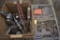 Box with 2 air ratchets and air impact, misc pliers and tools
