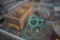 Ultra fruit Crate, two ropes and two block and tackles with old metal pulley